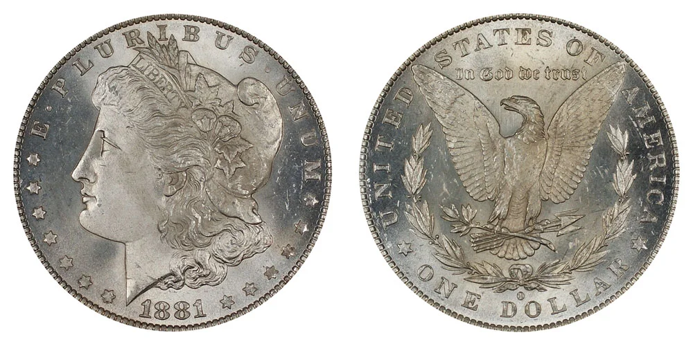 1881 Morgan Silver Dollar obverse and reverse showing Liberty portrait and eagle design